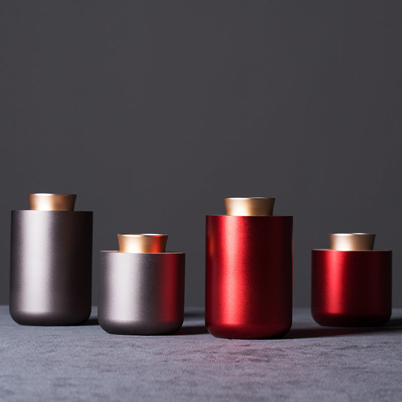 Wholesale Creative Home Red Tea Storage Canister Made of Aluminum Alloy Sealed Metal Tea