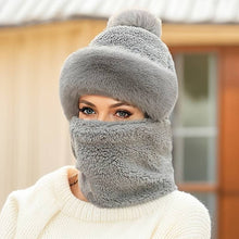 Women's Windproof Cycling Hat Scarf, Winter Plush Soft Neck Warmer, Cozy Warm Beanie Hat With Pom Poms