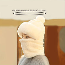 Women's Windproof Cycling Hat Scarf, Winter Plush Soft Neck Warmer, Cozy Warm Beanie Hat With Pom Poms