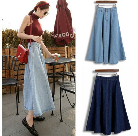 Wholesale Women's Retro High Waisted Jeans Skirt A-Line Long Skirt with ...