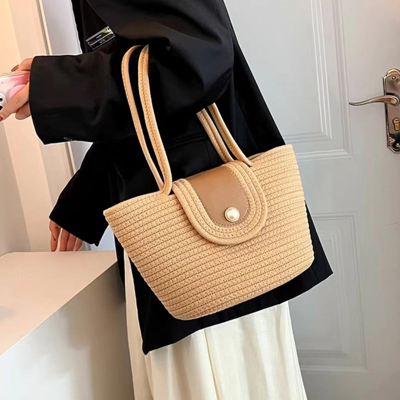 Wholesale Cotton Threaded Single Shoulder Bag with Pearl Decoration ...