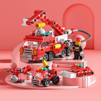 142pcs City Fire Truck Building Kit For Kids 6-12 Years Old, 6-in-1 Building Block, Fire Toys Building Sets